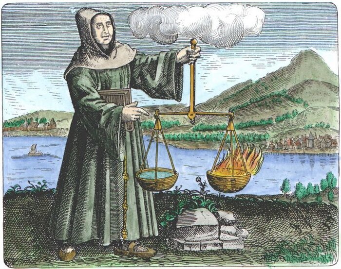 Engraving of Roger Bacon by Michael Maier, 1617
